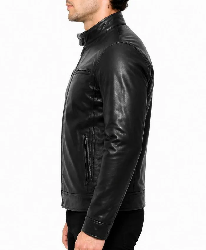 Dodge Cafe Racer Black Leather Jacket For Men