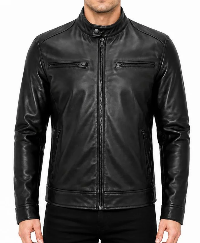 Dodge Cafe Racer Black Leather Jacket Men