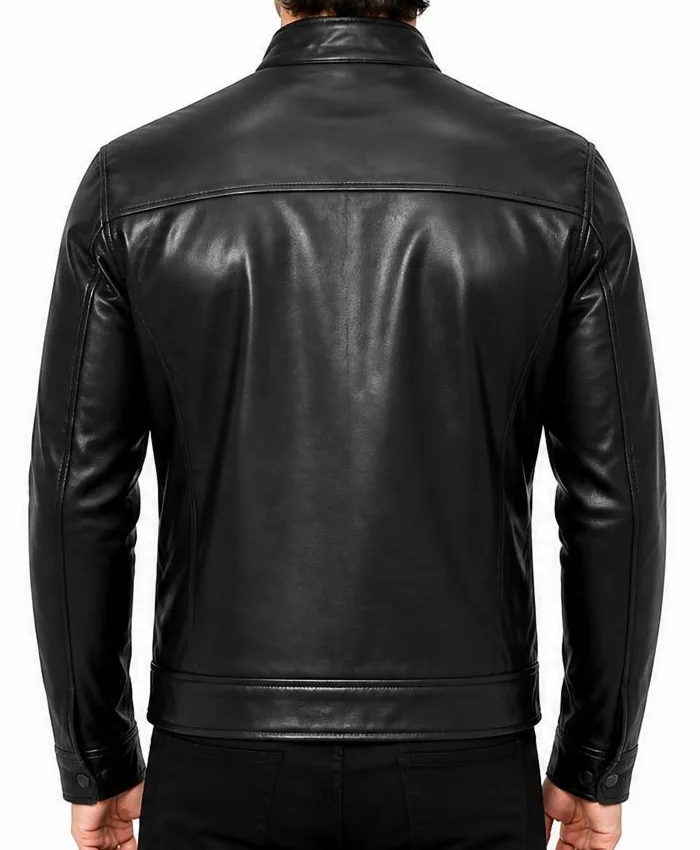 Dodge Cafe Racer Black Leather Jacket Mens