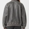 Womens Grey Bomber Drop Sholder Leather Jacket
