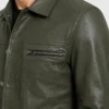 Four Pockets Olive Green Trucker Leather Jacket For Men