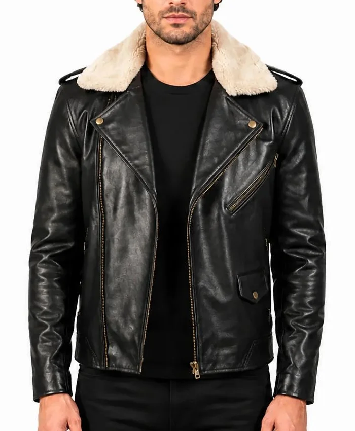 Furton Leather Black Biker Jacket