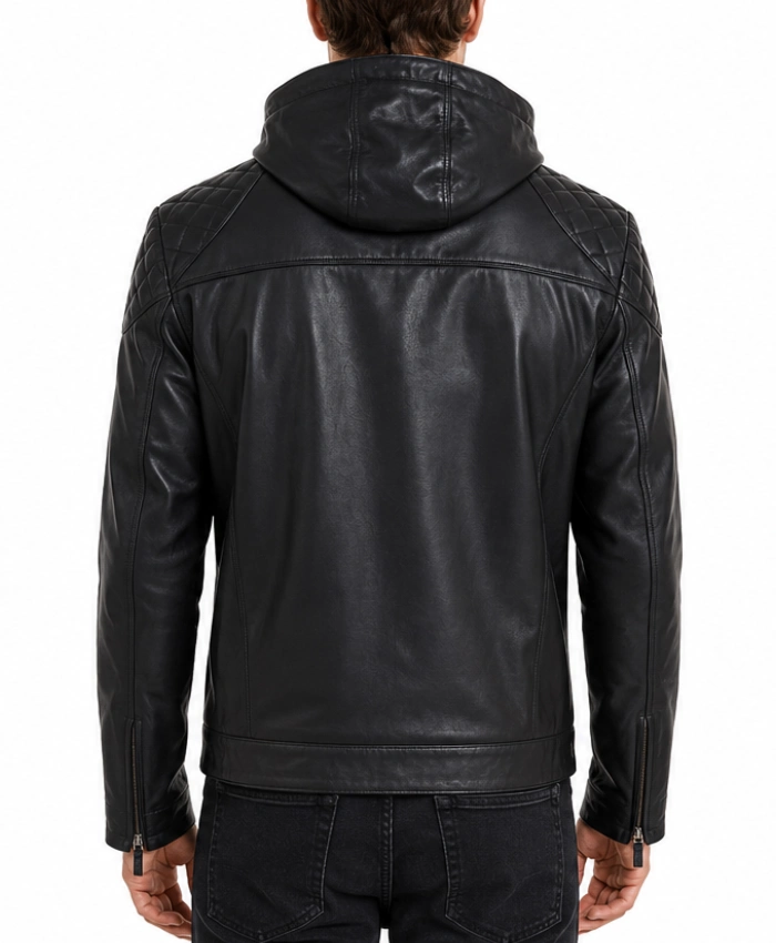 Men's Genuine Leather Hood Biker Jacket