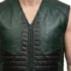 Green and Black Quilted Leather Vest Men