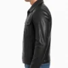 Grey Collar Black Waxed Leather Trucker Jacket For Mens