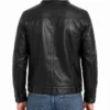 Mens Grey Collar Black Waxed Leather Trucker Jacket