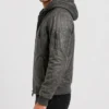 Grey Mens Hooded Bomber Style Leather Jacket