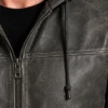 Mens Grey Hooded Bomber Style Leather Jacket