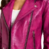 Hot Pink Metallic Leather Jacket For Women
