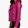Hot Pink Metallic Leather Jacket For Womens