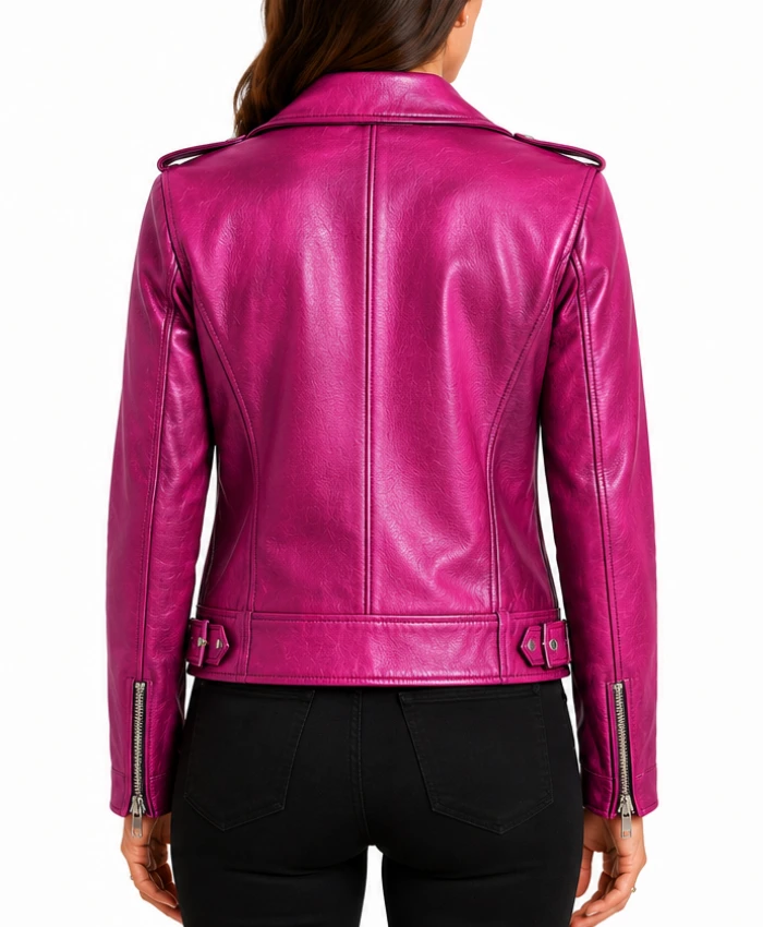 Womens Hot Pink Metallic Leather Jacket