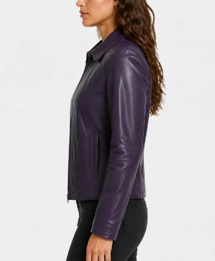 Jose Purple Harrington Leather Jacket For Women