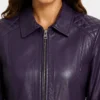 Jose Purple Harrington Leather Jacket For Womens