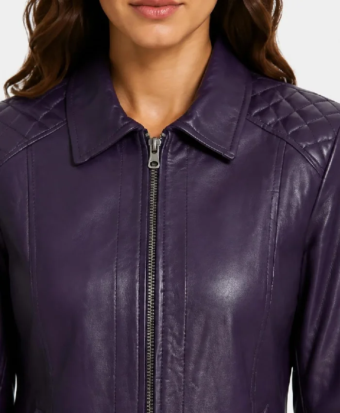 Jose Purple Harrington Leather Jacket For Womens