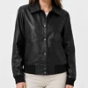 Jose Womens Black Shirt Collar Leather Harrington Jacket