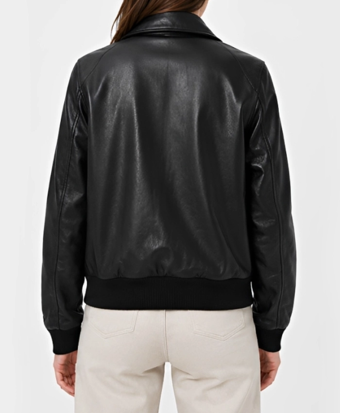 Jose Womens Black Shirt Collar Harrington Leather Jacket