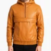Kenton Hooded Brown Pullover Leather Jacket