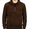 Kenton Hooded Mocha Suede Pullover Jacket For Mens