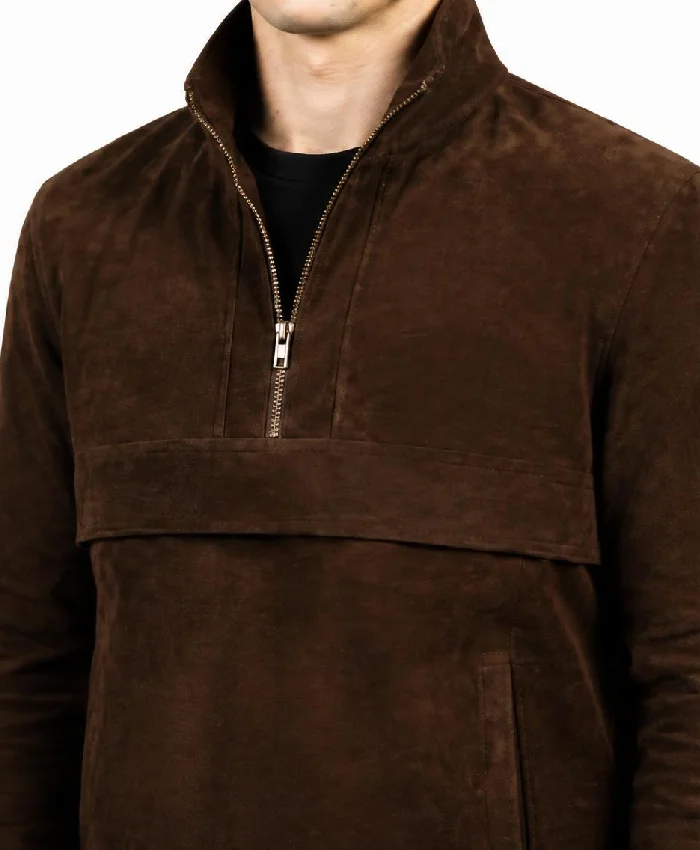 Kenton Hooded Mocha Suede Pullover Jacket Men
