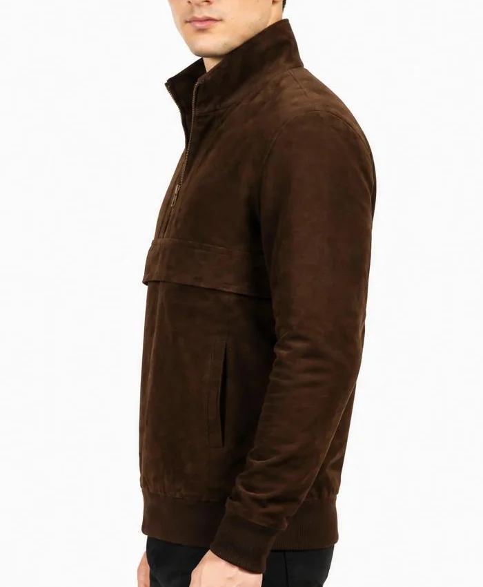 Kenton Hooded Mocha Suede Pullover Jacket Mens