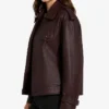 Leather Look Bomber Burgundy Jacket For Women