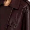 Leather Look Bomber Burgundy Jacket For Womens