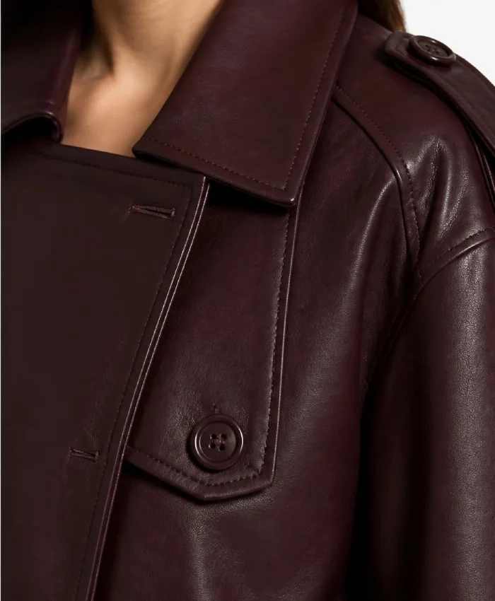 Leather Look Bomber Burgundy Jacket For Womens