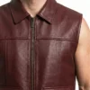 Maroon Genuine Leather Biker Vest Men