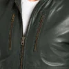 Men Baston Green Hooded Leather Bomber Jacket