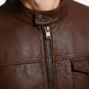 Men Bickford Cognac Brown Real Leather Biker Jacket