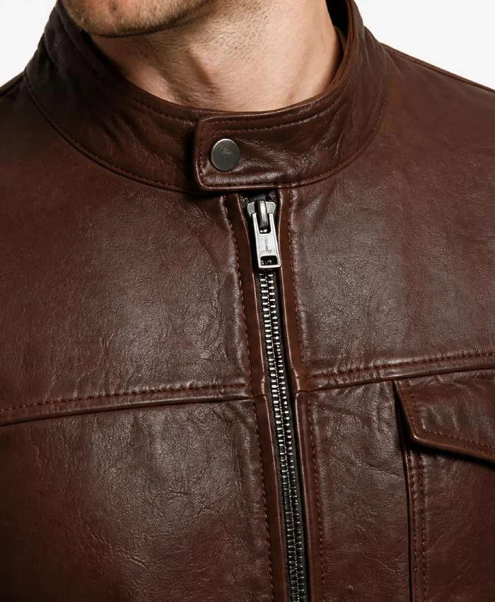 Men Bickford Cognac Brown Real Leather Biker Jacket