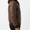 Brown Bomber Leather Jacket with Hood