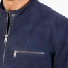 Men Charcoal Navy Blue Suede Biker Jacket