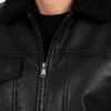 Men Cognac Black Real Leather Trucker Jacket Sherpa Lined