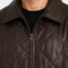 Men Dark Brown Oversized Quilted Leather Jacket