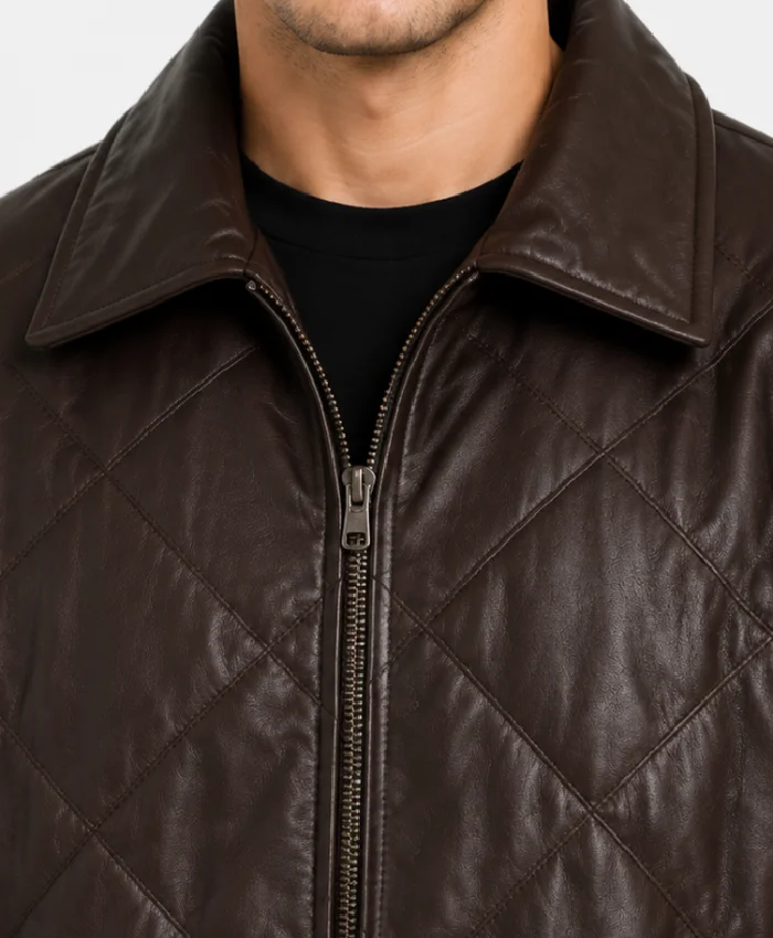 Men Dark Brown Oversized Quilted Leather Jacket