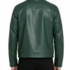 Men Dark Green Leather Bomber Jacket