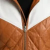 Men Norman Tan Hooded Bomber Leather Puffer Jacket