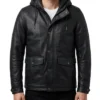 Onyx Black Leather Hooded Jacket