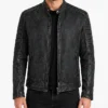 Black Washed Distressed Cafe Racer Leather Jacket
