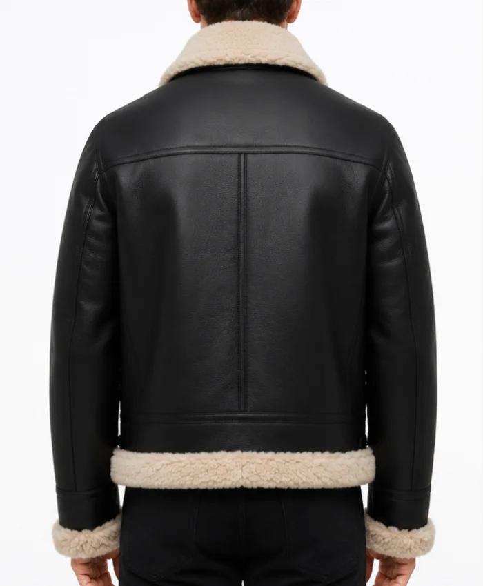 Mens Arctic Chic Leather Flight Black Leather Jacket with Shearling Trim (1)
