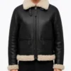 Mens Arctic Chic Leather Flight Black Leather Jacket with Shearling Trim