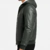 Mens Baston Green Hooded Leather Bomber Jacket