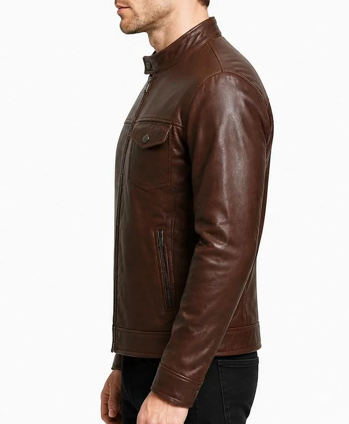 Men's Bickford Cognac Brown Biker Real Leather Jacket