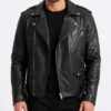 Black Asymmetrical Biker Style Leather Jacket for Mens