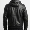 Men's Black Bomber Leather Jacket with Hood