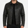 Men’s Black Distressed Real Trucker Leather Jacket