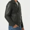 Men's Black Biker Lambskin Asymmetrical Jacket