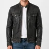 Black Washed Cafe Racer Leather Jacket for Mens
