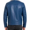 Mens Blue Leather Shealring Collar Jacket